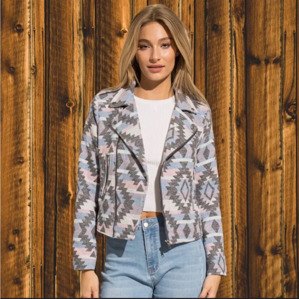 BeaVely Multi-Colour Aztec Design Moto Jacket Size Large